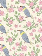 Chirping Birds and Pink Flower Pattern Rug