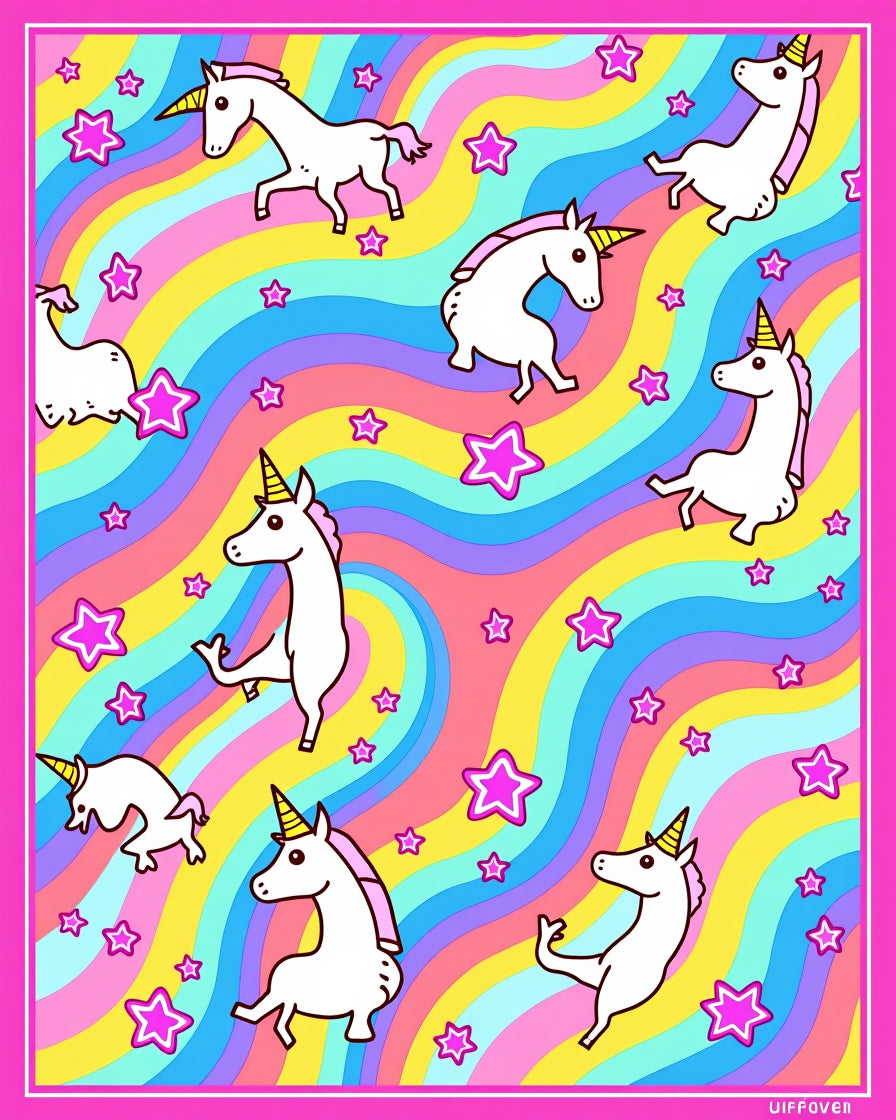 Whimsical Unicorn Star Pattern Rug