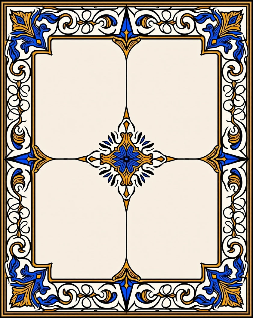Elaborate Royal Blue Gold Floral Scroll Rug