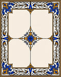 Elaborate Royal Blue Gold Floral Scroll Rug