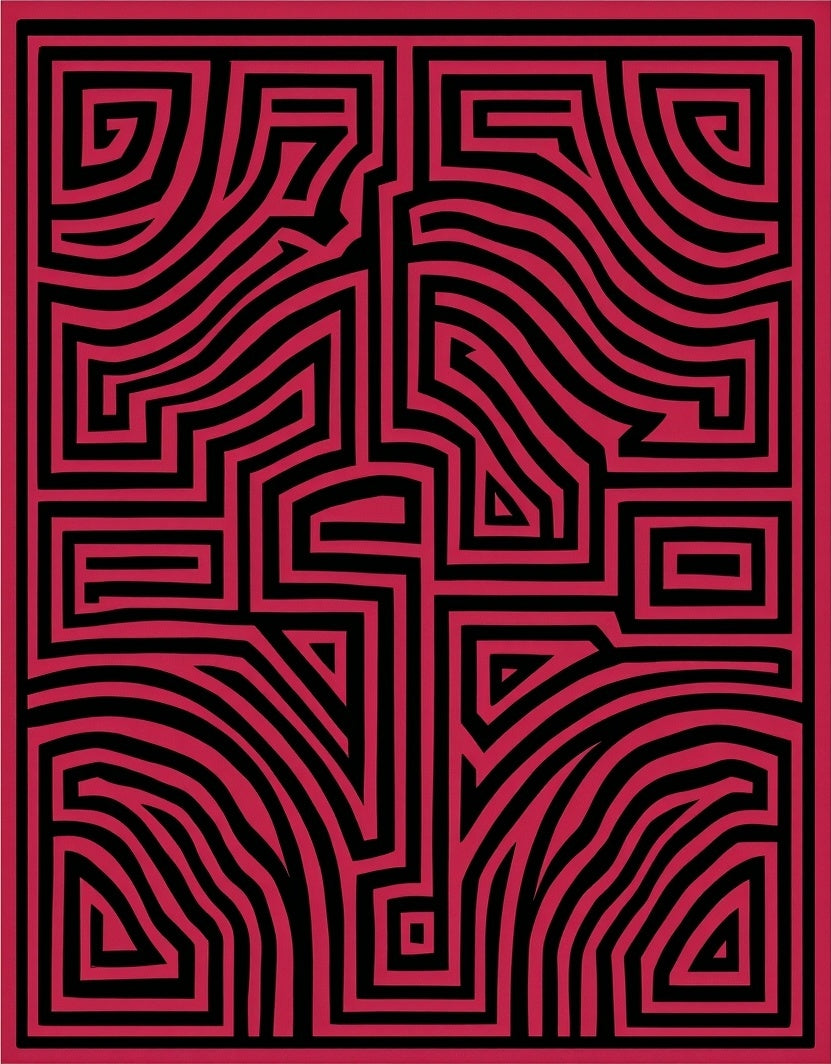 Bold Black Red Maze Pattern Rug