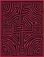 Bold Black Red Maze Pattern Rug