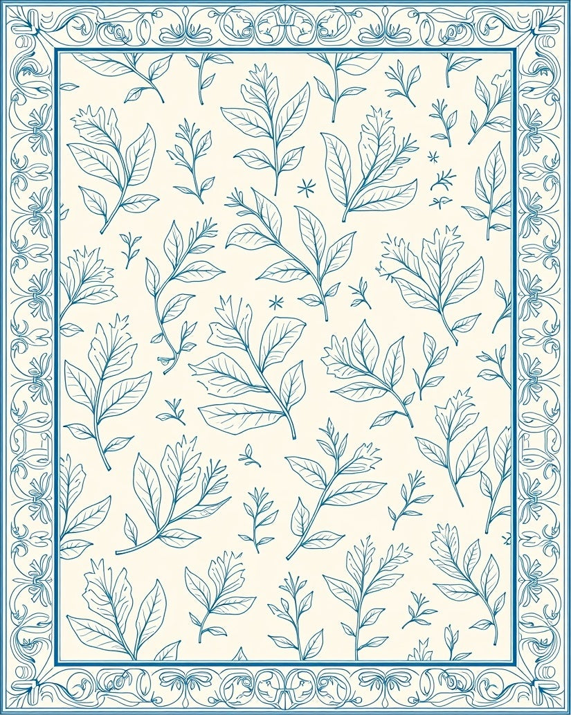 Delicate Leaf Pattern With Floral Border Rug