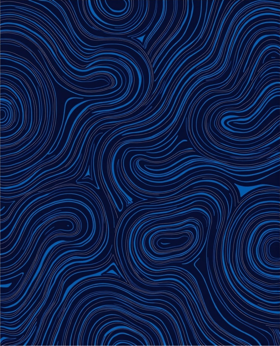 Deep Blue Swirling Organic Pattern Rug