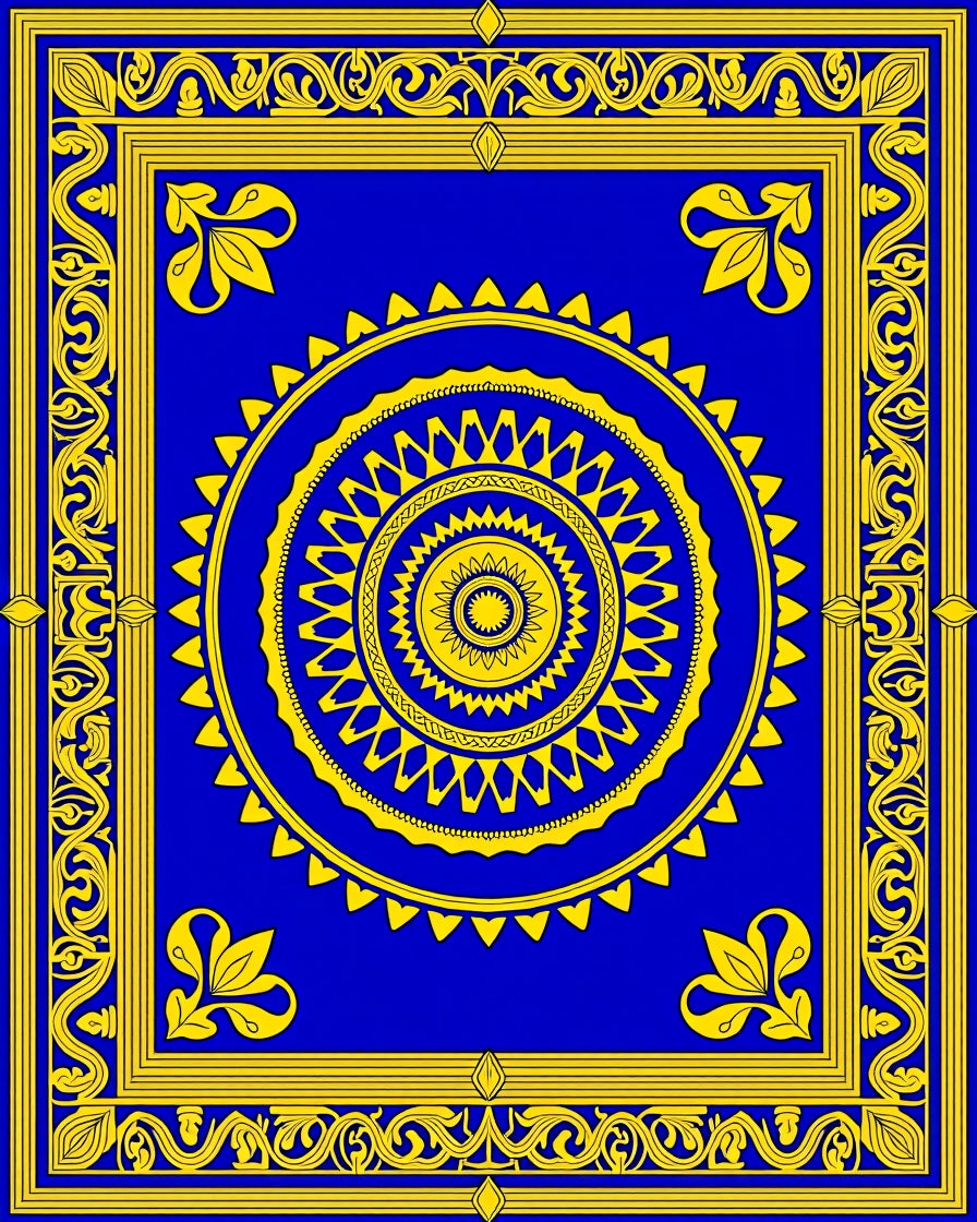 Royal Blue Yellow Ornamental Medallion Rug