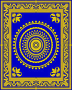 Royal Blue Yellow Ornamental Medallion Rug