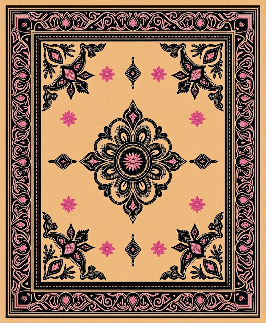 Intricate Floral Medallion Beige Rug