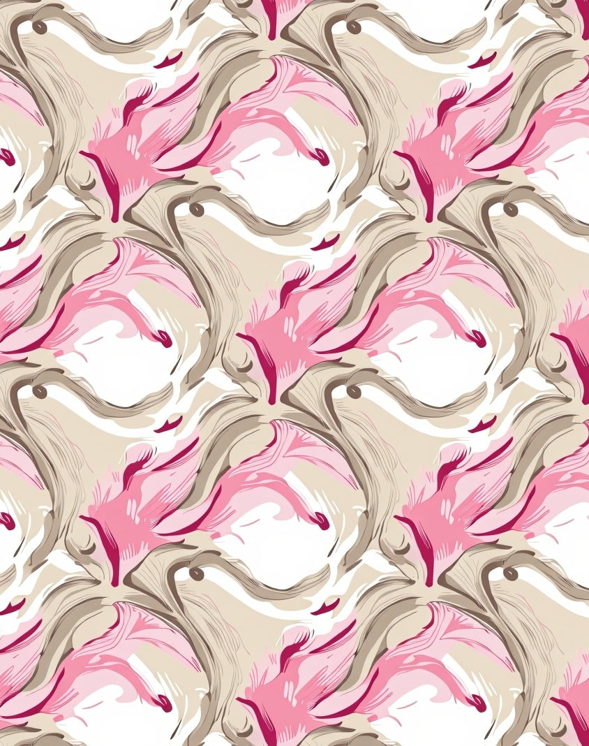 Abstract Pink Floral Swirl Pattern Rug
