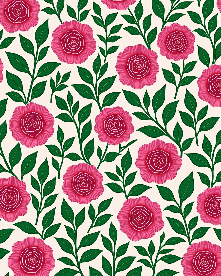 Pink Rose Botanical Pattern Rug