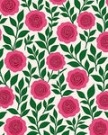 Pink Rose Botanical Pattern Rug