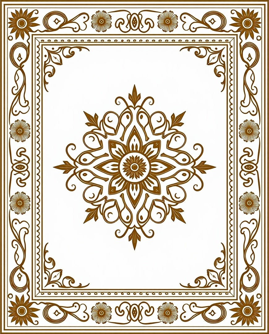 Ornate Floral Medallion Frame Design Rug