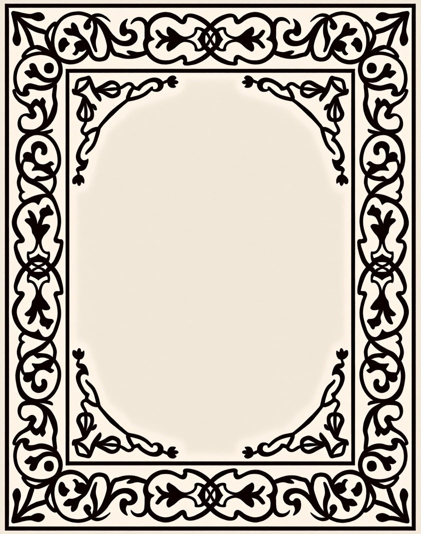 Elaborate Black Floral Border Design Rug