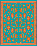 Turquoise Orange Floral Vine Design Rug