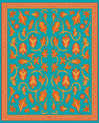 Turquoise Orange Floral Vine Design Rug