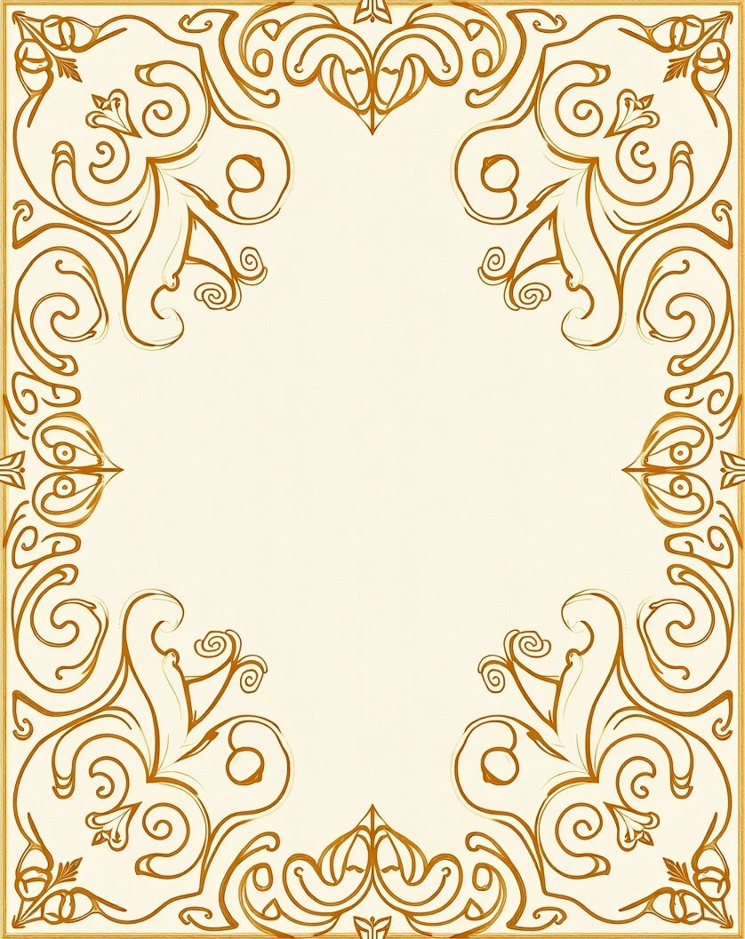Ornate Golden Swirls Floral Border Rug