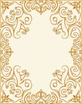 Ornate Golden Swirls Floral Border Rug