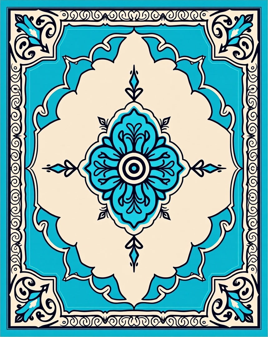 Turquoise And Beige Floral Medallion Rug