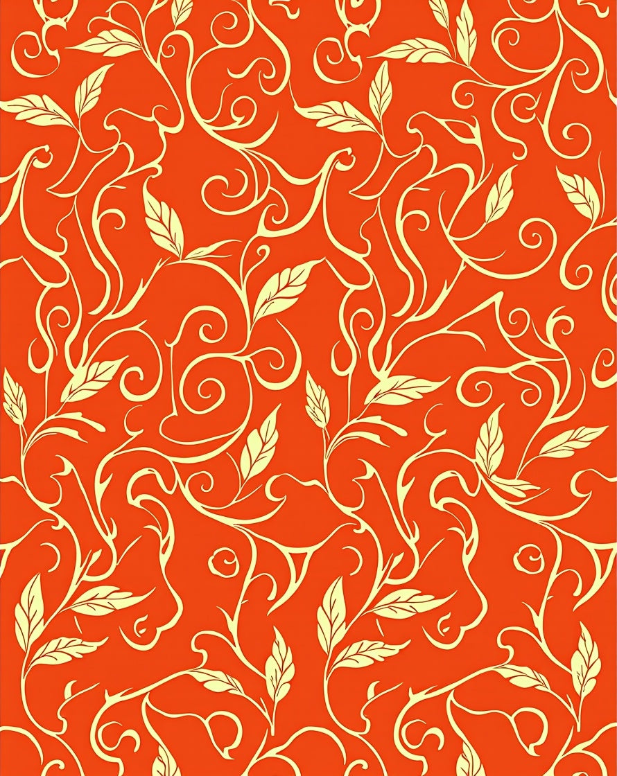 Bold Orange Vine Swirl Pattern Rug