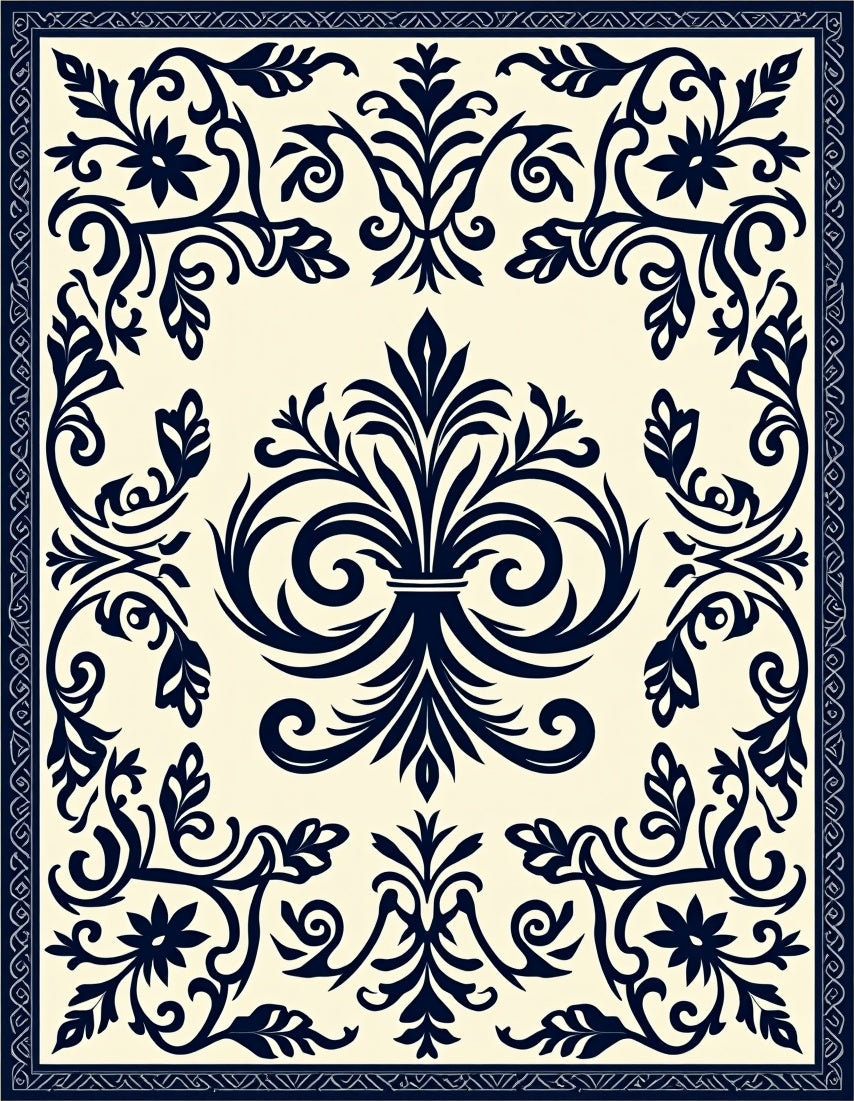 Classic Blue Floral Scrollwork Accent Rug