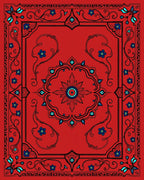 Red Floral Swirl Border Design Rug