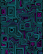 Circuit Board Neon Lines Pattern Rug