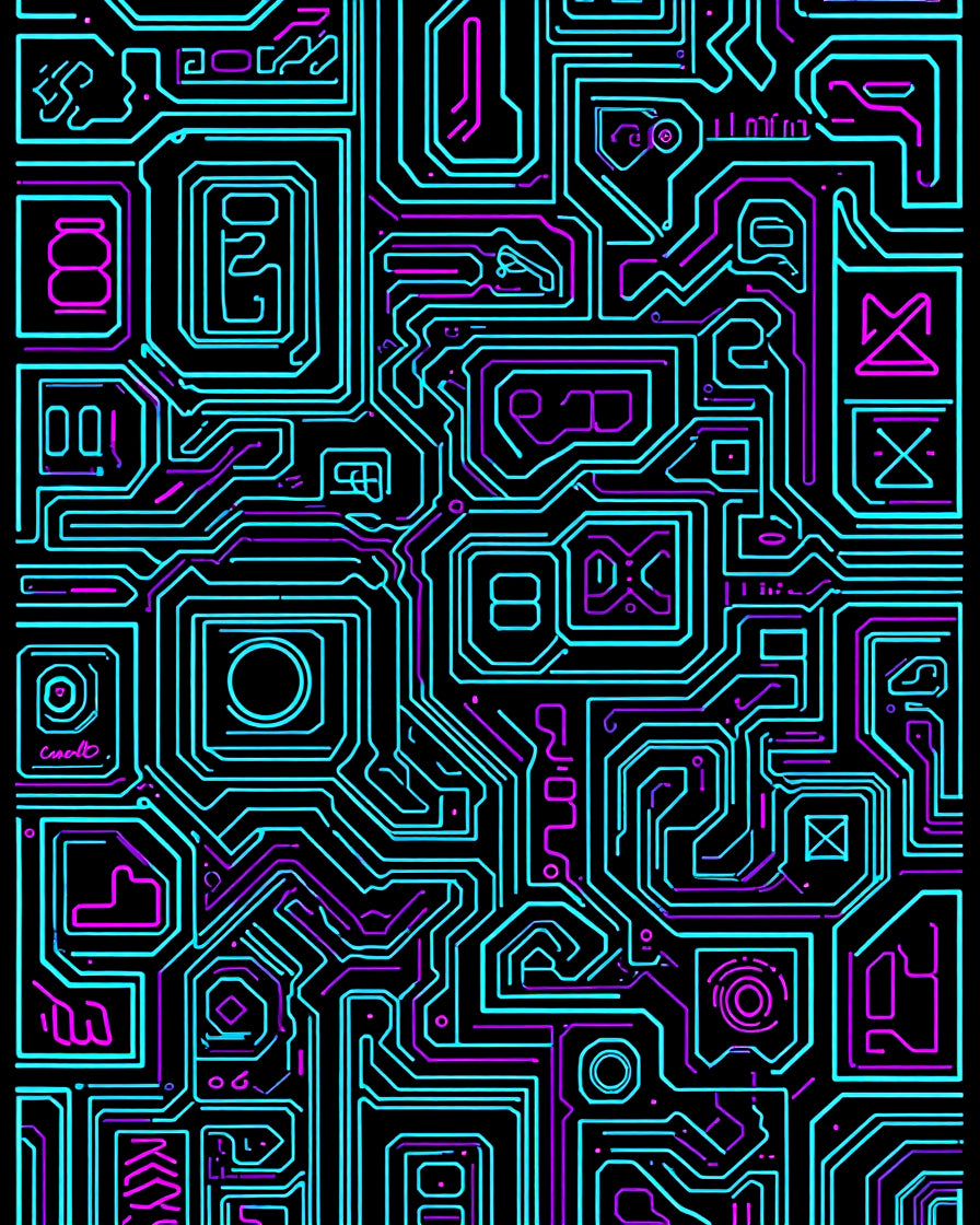Circuit Board Neon Lines Pattern Rug