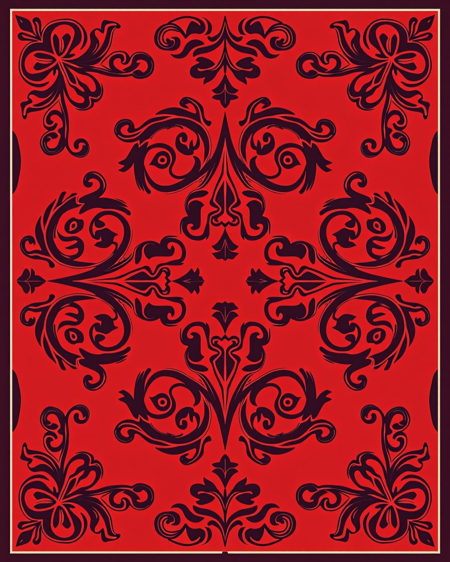 Red Vintage Floral Damask Design Rug