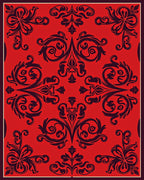 Red Vintage Floral Damask Design Rug