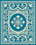Teal Cream Scrollwork Floral Medallion Rug