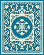 Teal Cream Scrollwork Floral Medallion Rug