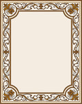 Ornamental Gold Brown Floral Frame Rug