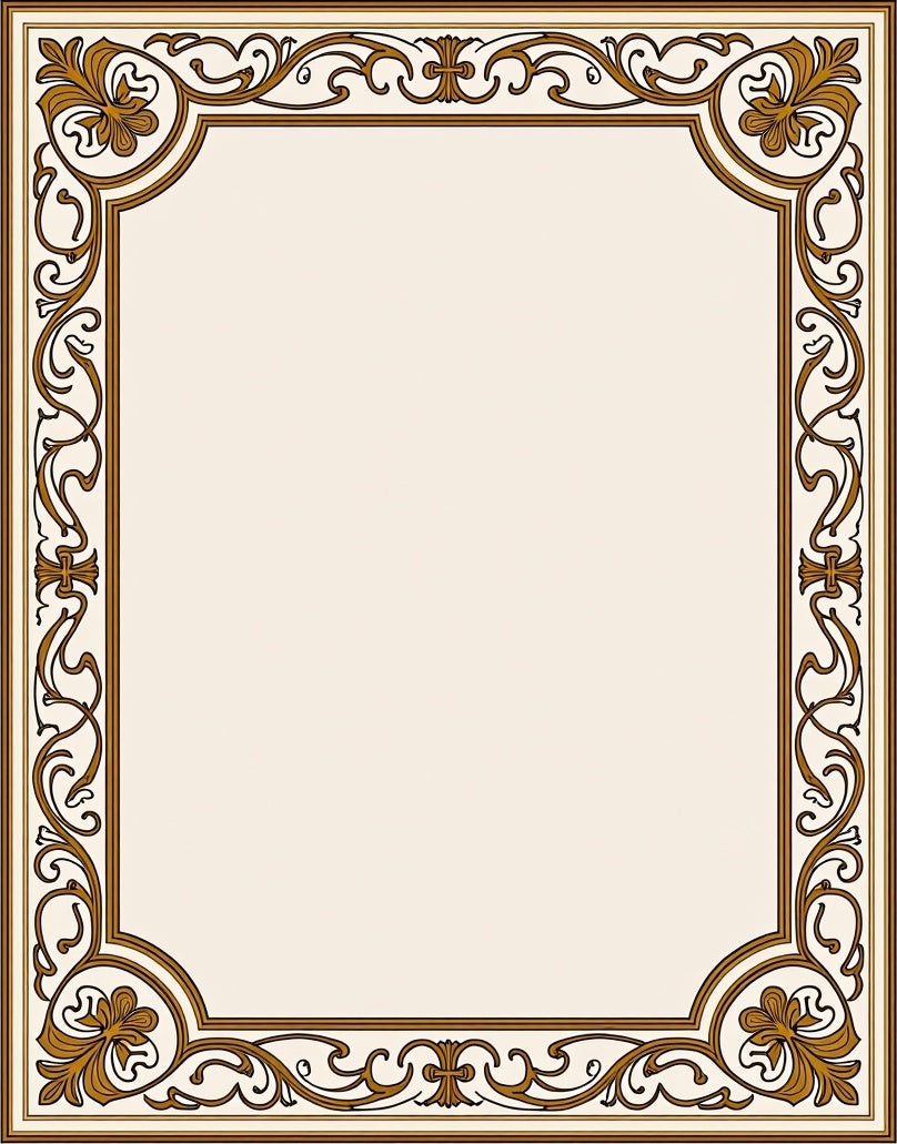 Ornamental Gold Brown Floral Frame Rug