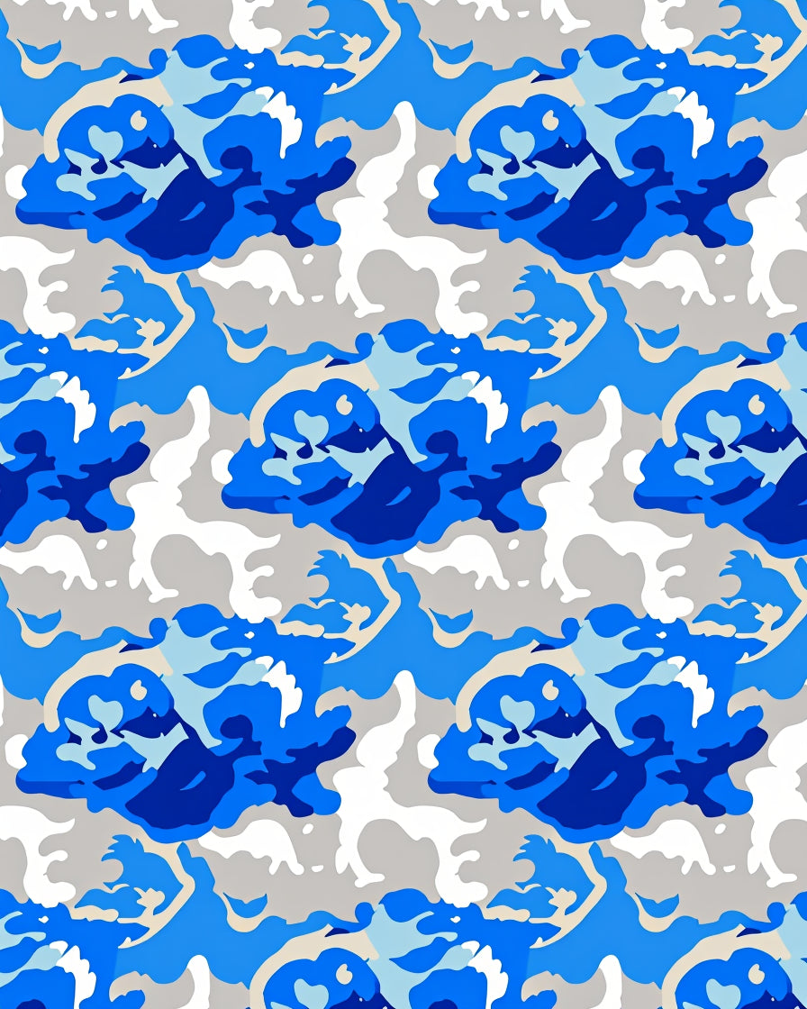 Cool Blue Abstract Camouflage Pattern Rug