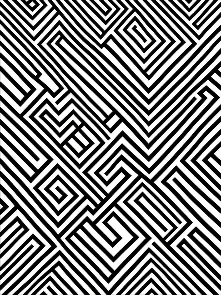 Abstract Black White Geometric Maze Pattern Rug