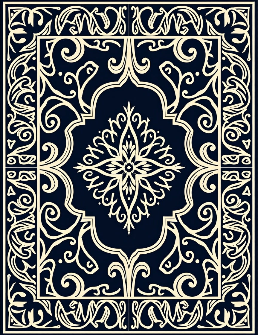 Classic Floral Scrollwork Ivory Navy Rug
