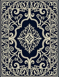 Classic Floral Scrollwork Ivory Navy Rug