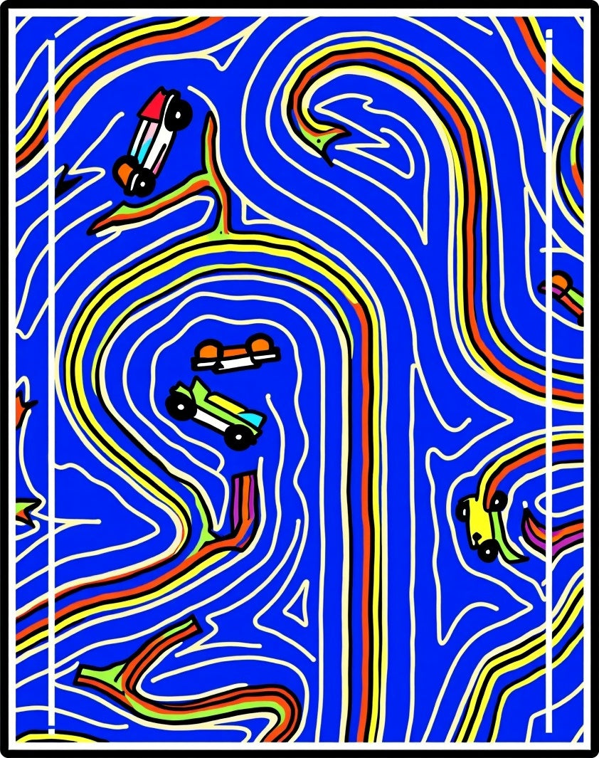 Retro Race Track Cars Abstract Rug