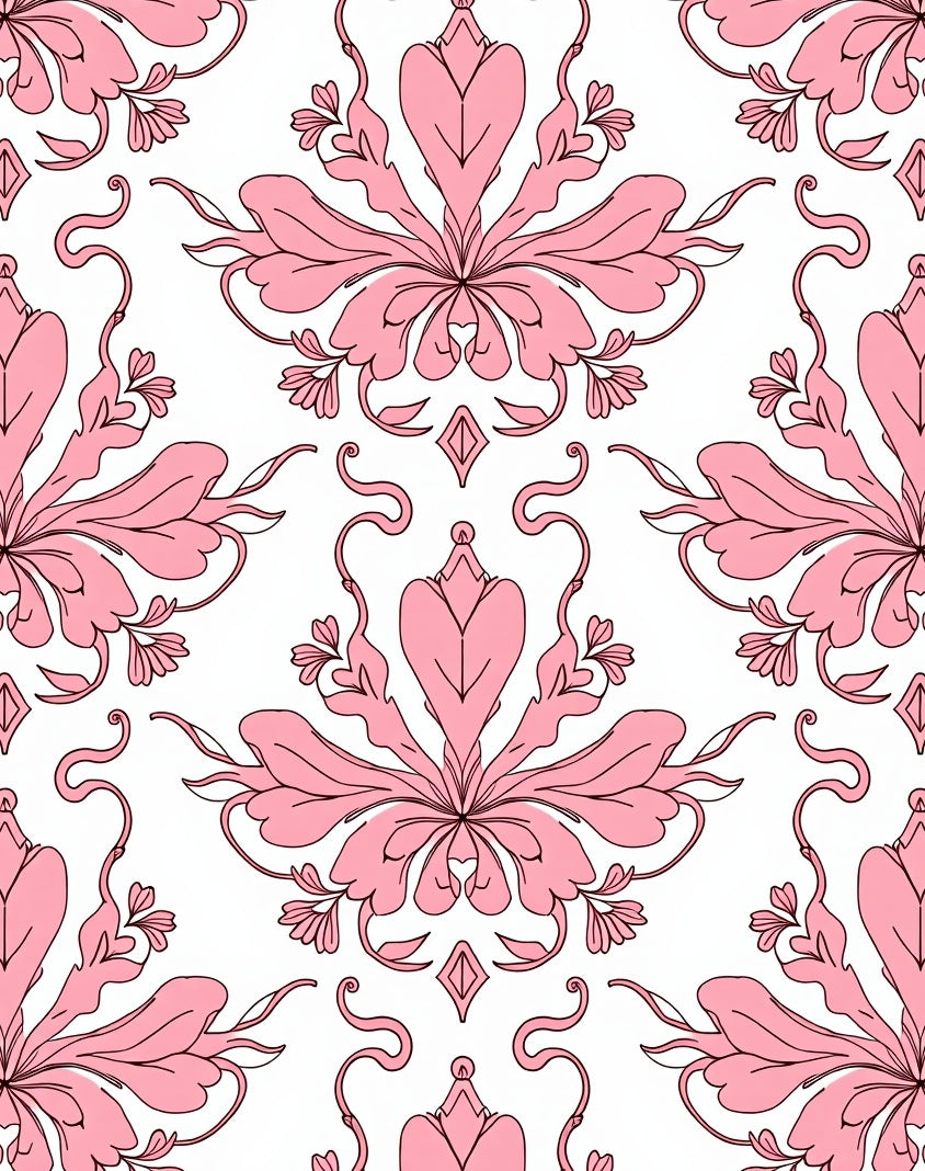 Pink Floral Damask Patterned Rug