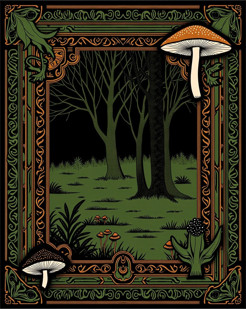 Enchanted Forest Mushroom Art Nouveau Rug