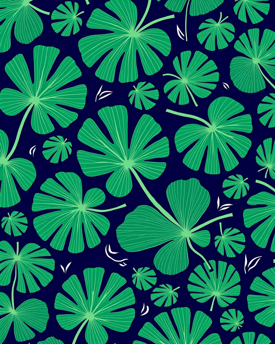 Emerald Ginko Leaf Pattern Rug