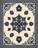 Dark Floral Symmetry Mandala Border Rug