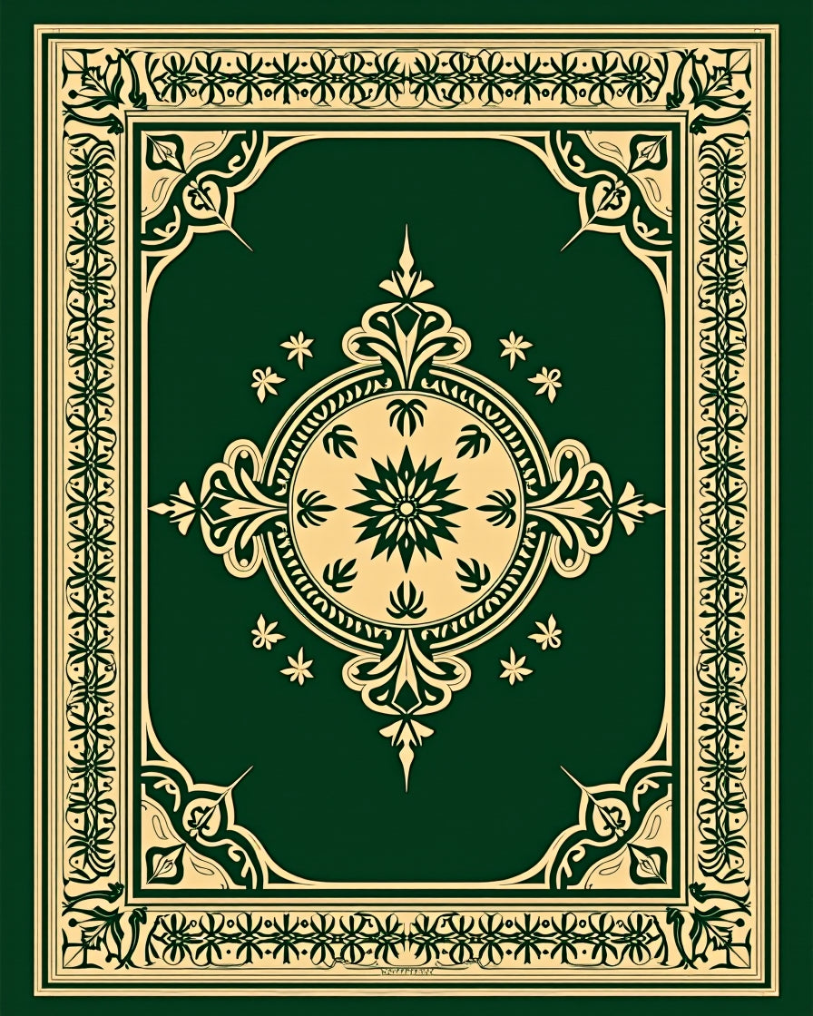 Classic Green Gold Medallion Border Rug