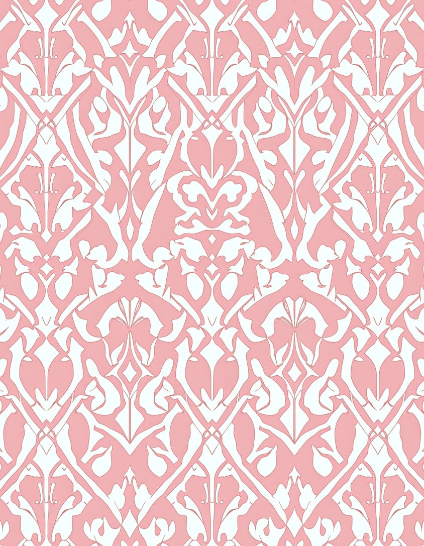 Classic Intricate Pink Damask Pattern Rug