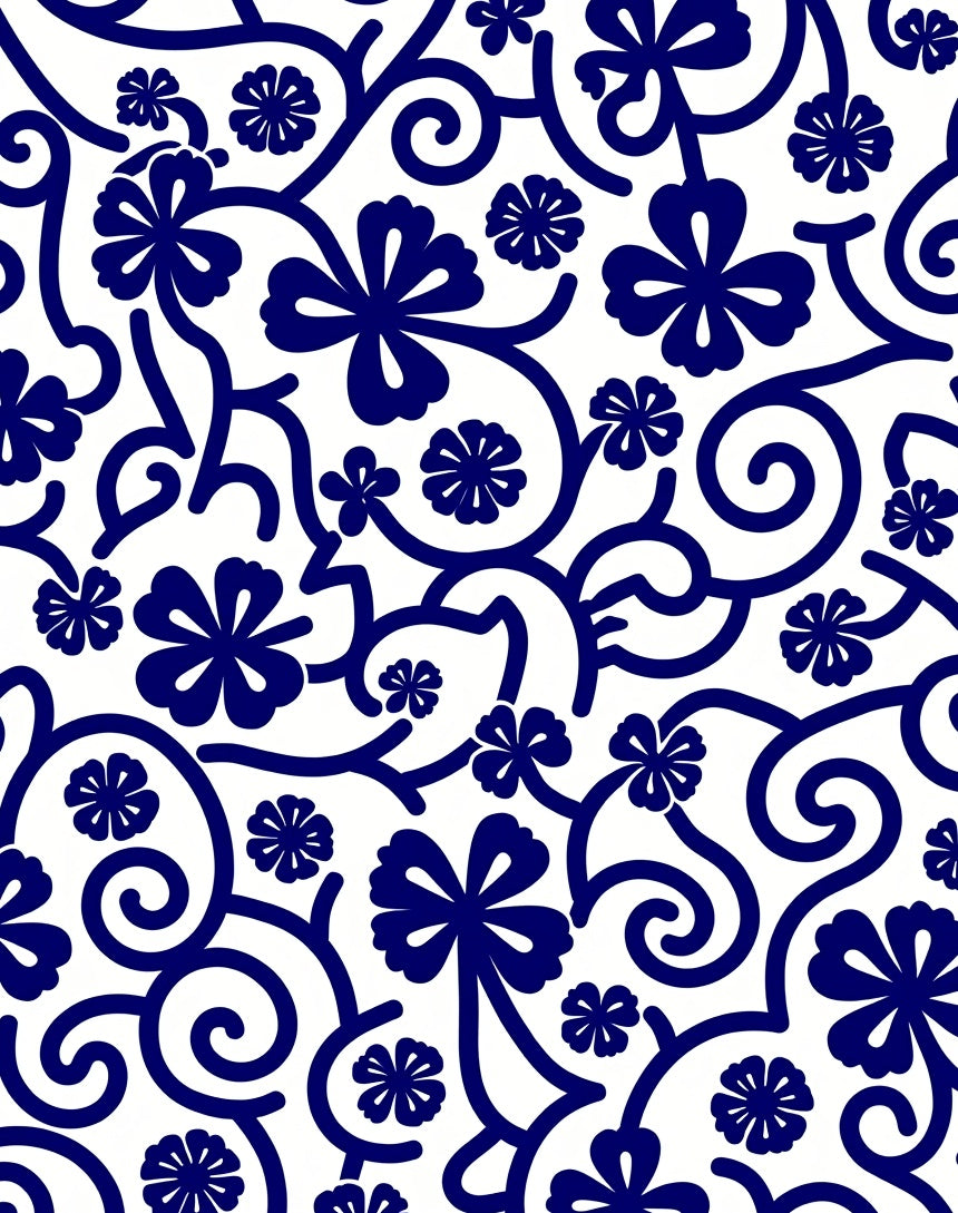 Blue Floral Vine Scroll Rug