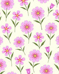 Pink Floral Pattern with Green Stems Rug