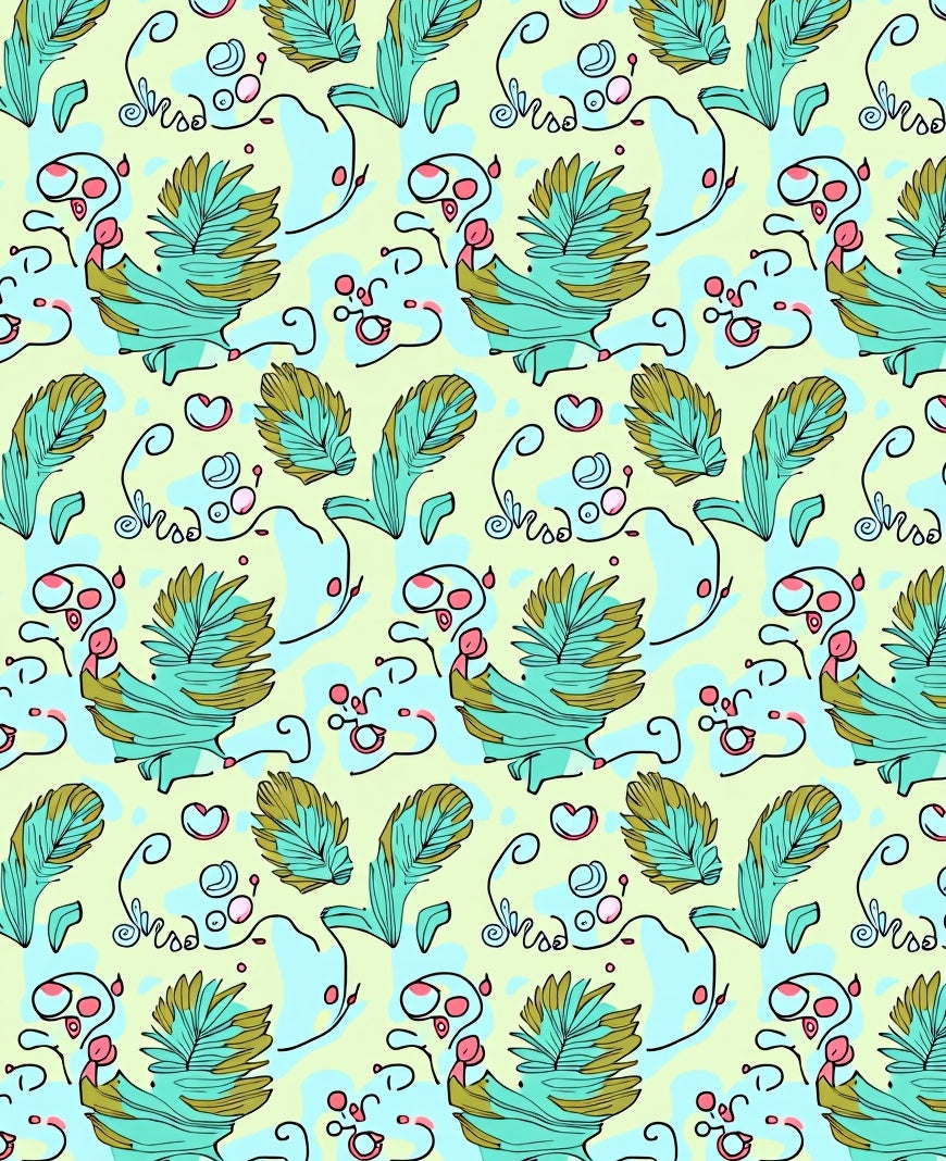 Whimsical Teal Leafy Abstract Design Rug