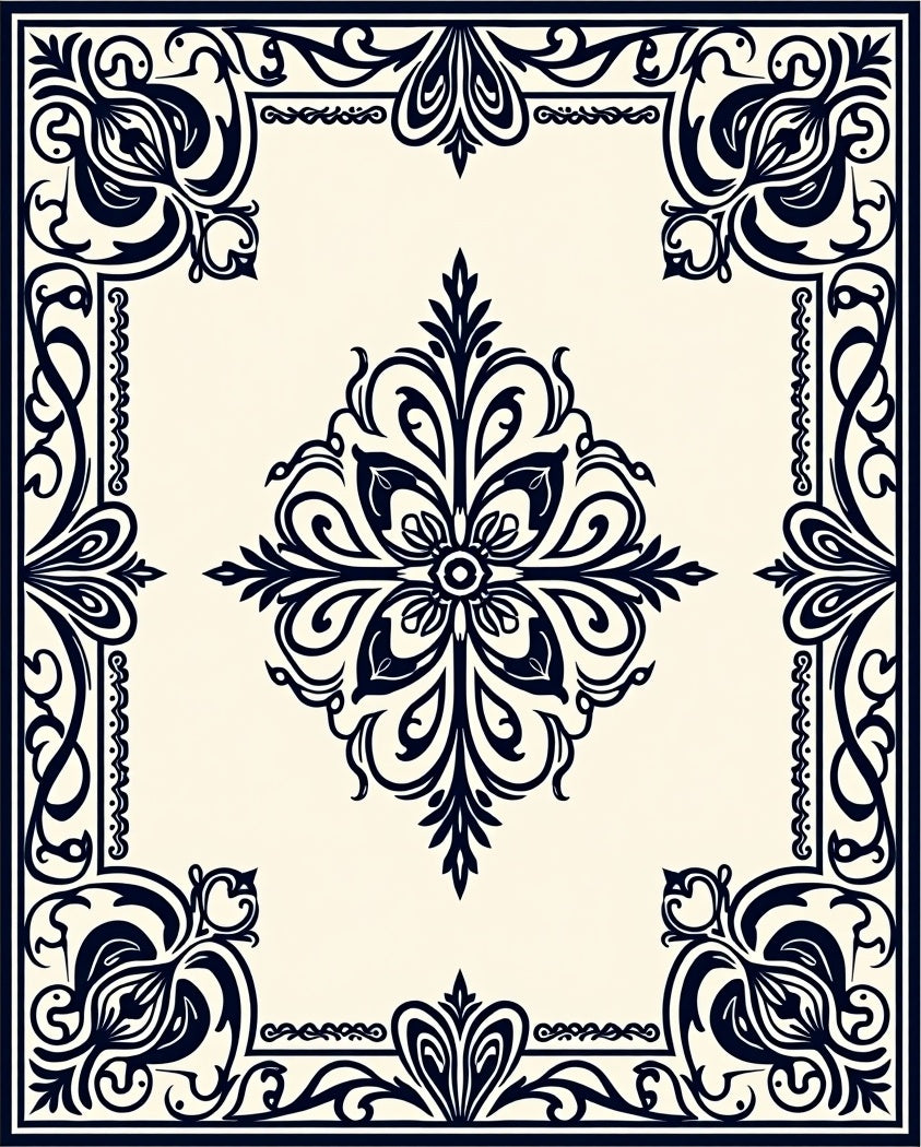 Elegant Vintage Floral Scroll Rug