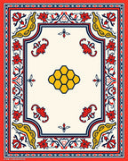 Red Yellow Floral Honeycomb Border Rug