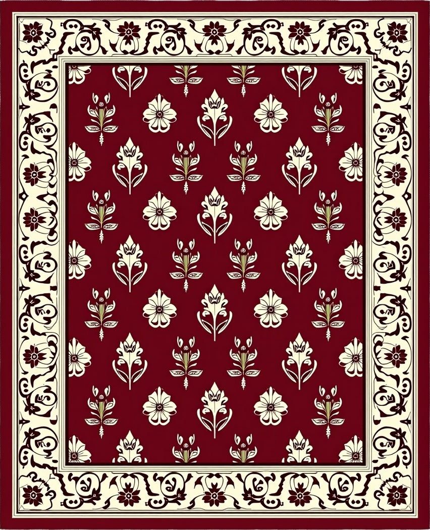 Ornate Floral Patterned Border Rug