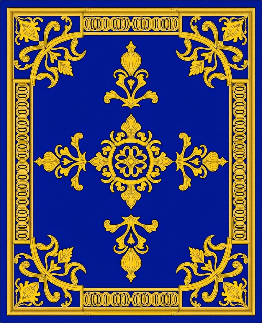 Royal Blue Gold Classic Floral Rug
